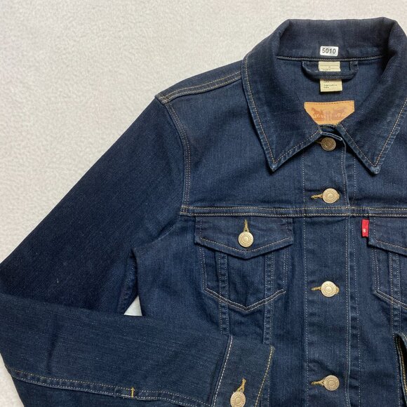 Levi's Trucker Denim Jean Jacket Women's M Dark Blue Stretch - Picture 6 of 11